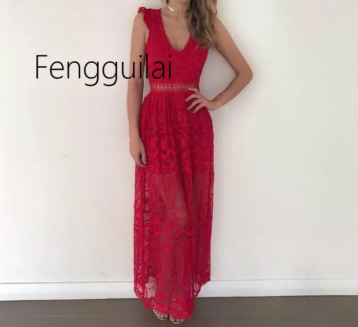 

2019 Sexy Hollow Out White Lace Dress Women Spring High Waist Sleeveless Backless Dress Elegant Christmas Maxi Long Dress Vestid