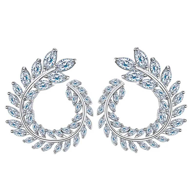 

Luxurious Olive Branches Green Morganite White Crystal 925 Sterling Silver Stud Earring M02-E0171