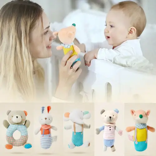HOT Soft Sound Animal Handbells plush Squeeze Rattle For Newborn Baby Toys Hand Bell Gift Rattles &amp Mobiles | Игрушки и хобби