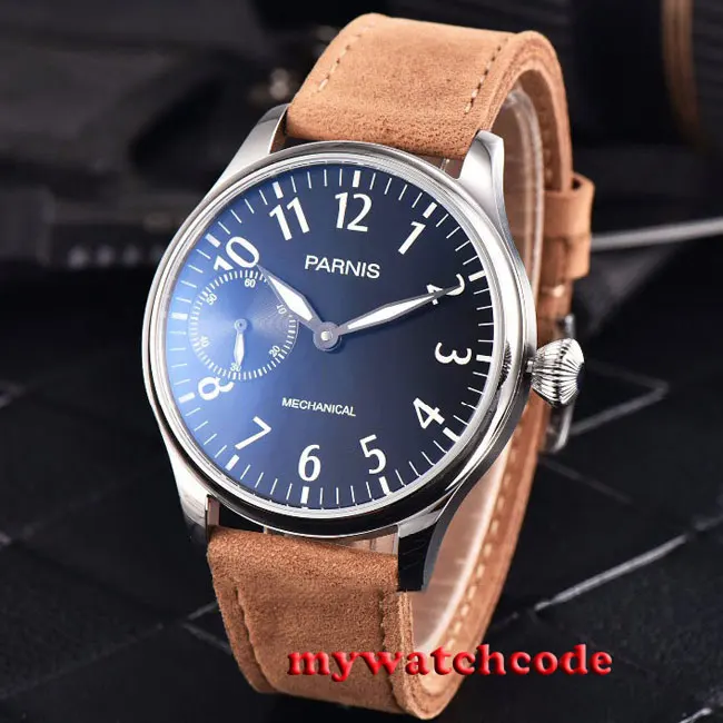 

new arrive 44mm parnis black dial hand winding 6497 mechanical mens watch P800B