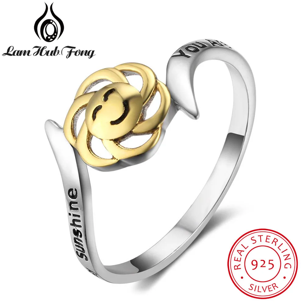 

New Real 925 Sterling Silver Flower Rings for Women Smile Face Design Female Ring Size 6 7 8 9 Sterling Silver Jewelry(RI102809)