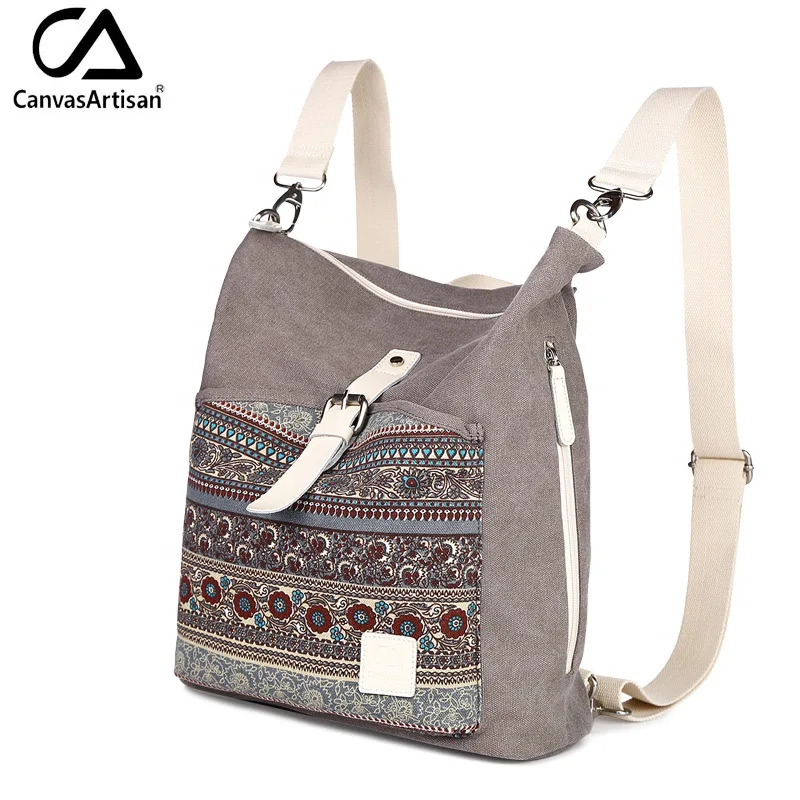 Canvasartisan top quality women canvas backpack bookbag female dual purpose shoulder bag daily travel backpacks crossbody bags