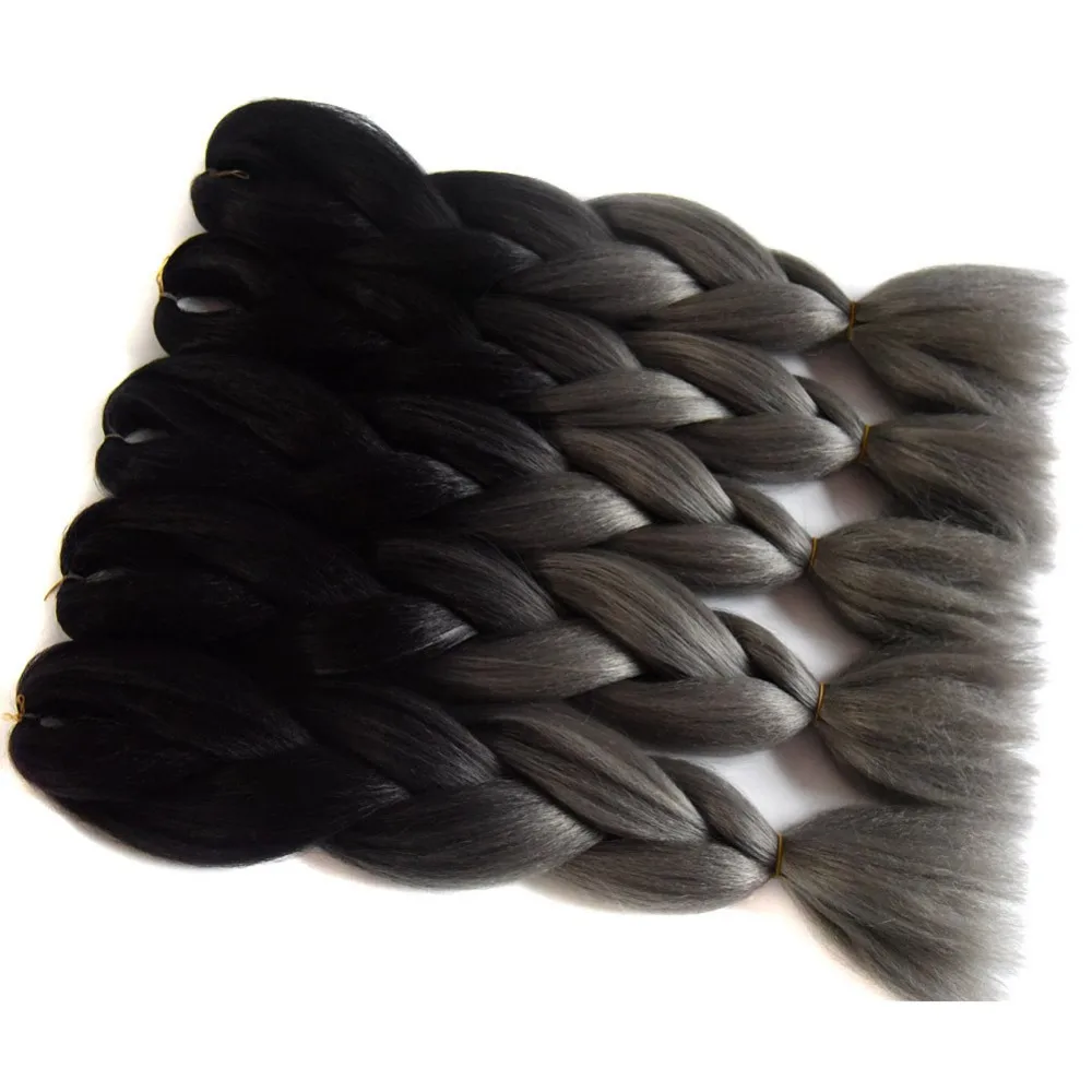 

Chorliss 24" Straight Jumbo Ombre Braiding Hair BlackTGrandma Gray Synthetic Hair Extensions Crochet Braids 100g/pack