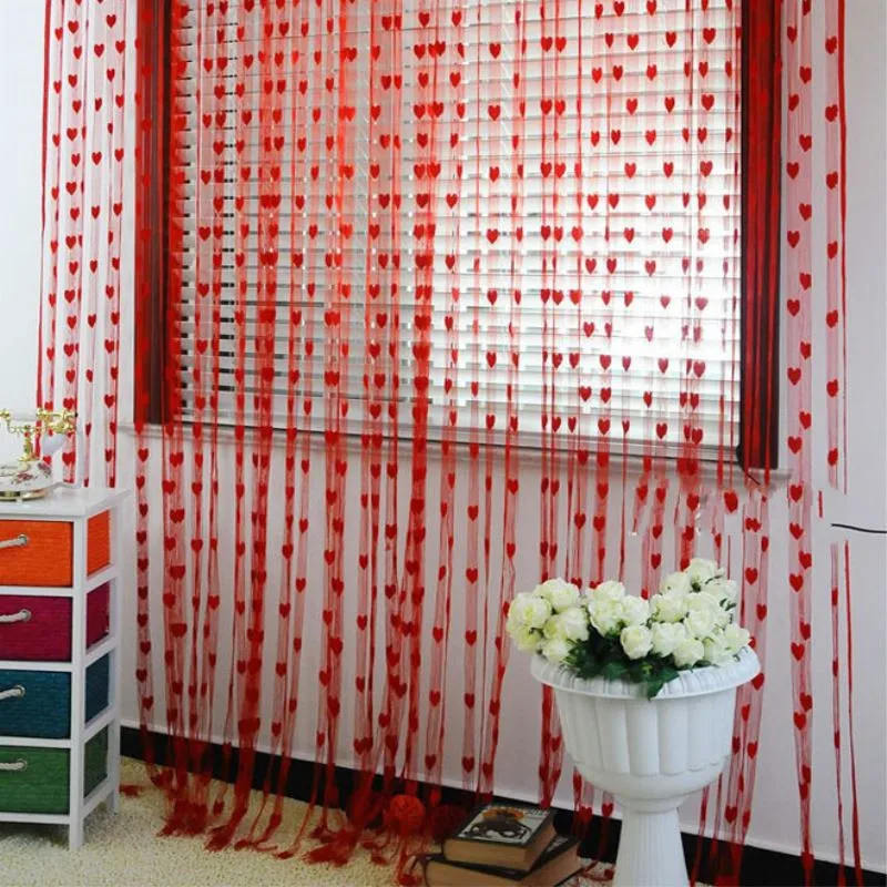 

100*200cm Romantic Peach Heart Line Curtain Wedding /Love Curtains Living Room Partition Decorative Curtain Hanging P0.2