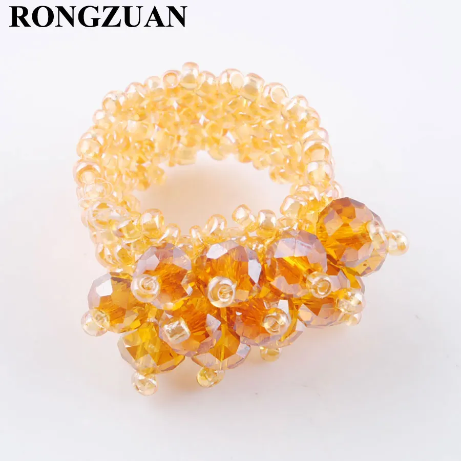

RONGZUAN Free Shipping Fashion Jewelry Yellow Crystal Faceted Beads Stretch Finger Ring US 6~10 Charm 1 PCS TJ3005