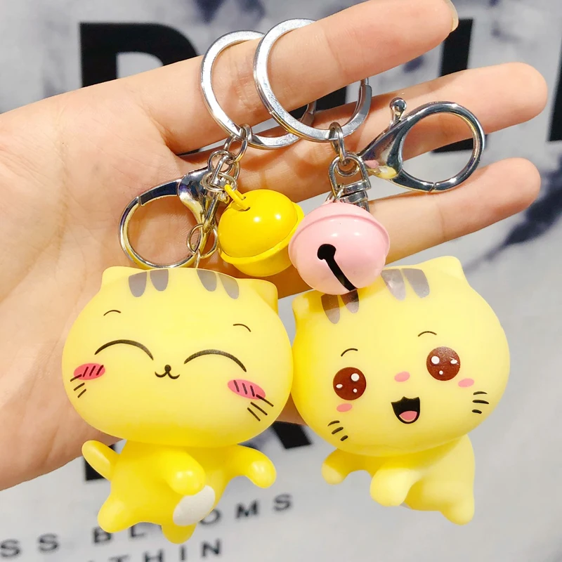 

Cartoon Cute Pvc Doll Cheese Cat Keyring Keychain Small Pendant Little Bell Women Bag Car Key Ring Valentines Gifts Key Chain