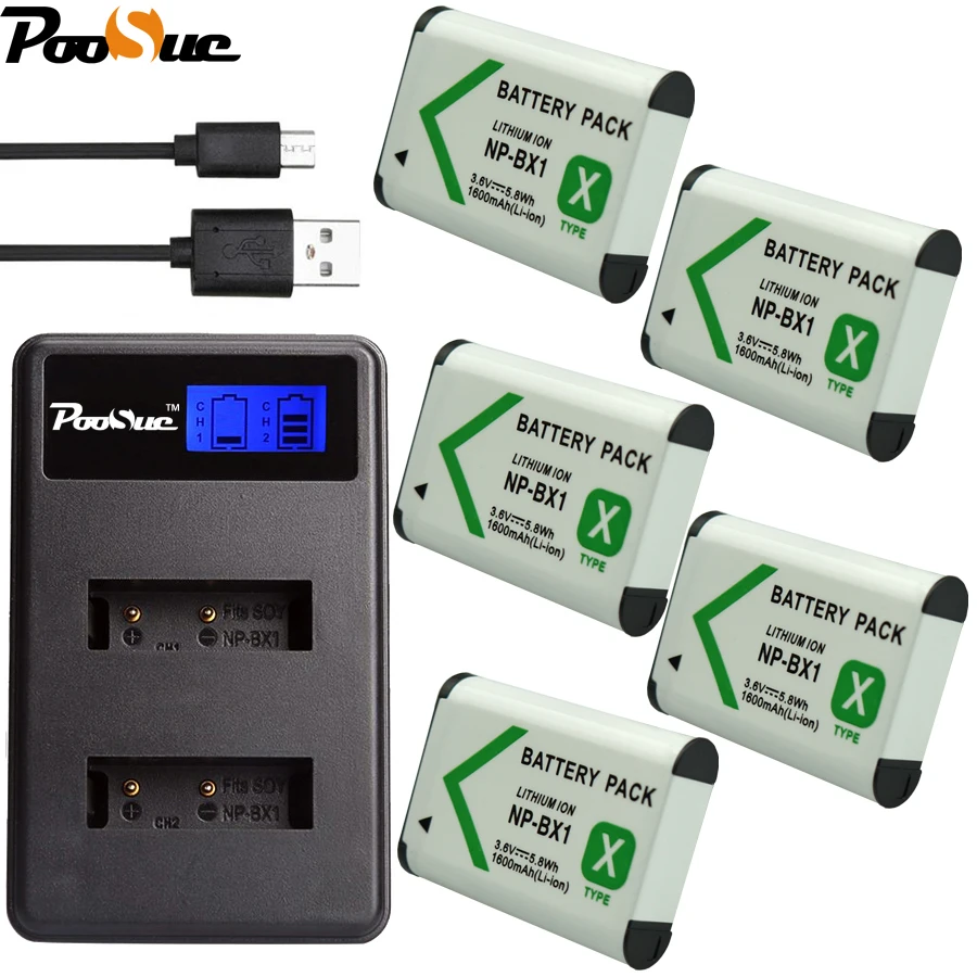 5 шт. NP BX1 NPBX1 батарея + LCD двойное USB зарядное устройство для Sony DSC RX1 RX100 AS100V M3 M2 HX300 HX400