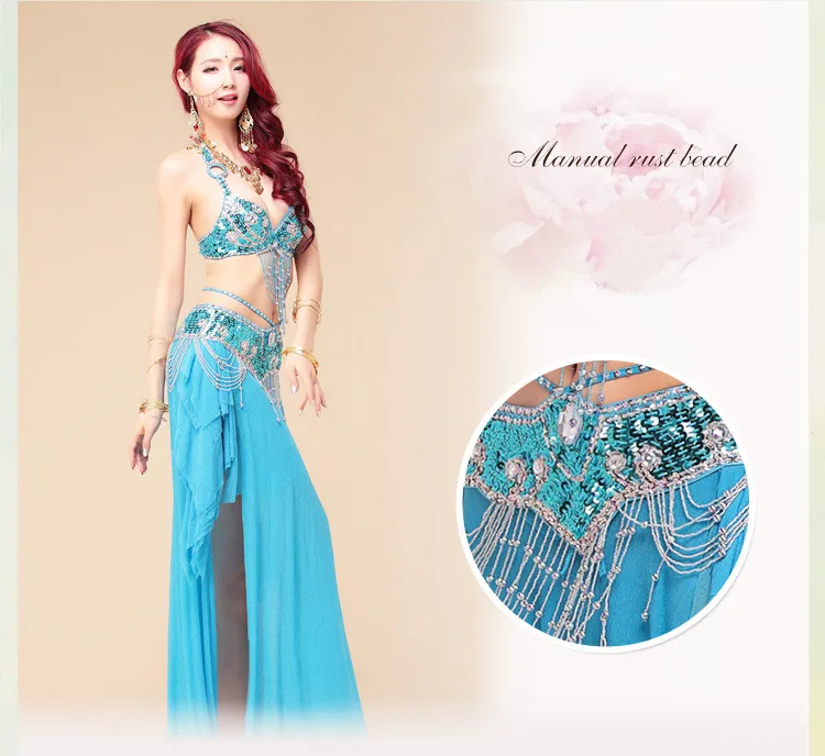 US $51.71 New Style Belly Dance Costume SML 3pcs Bra Belt Skirt Sexy Dancing women dance clothes Set bellydance Indian wear VLN55