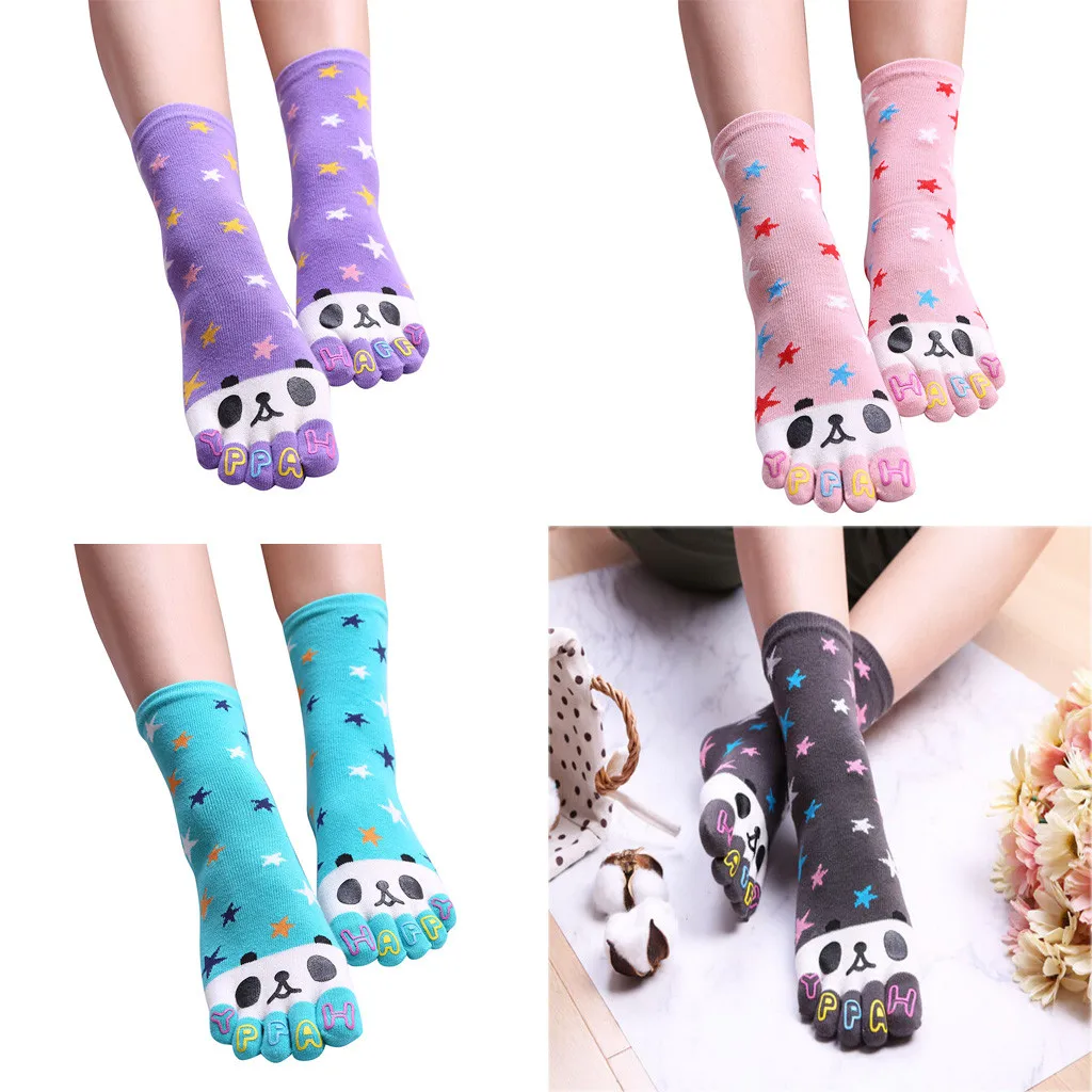 JAYCOSIN новые женские носки с надписью HAPPY Star милые носки с узором панды хлопковые цветные забавные носки с пятью пальцами 9031535