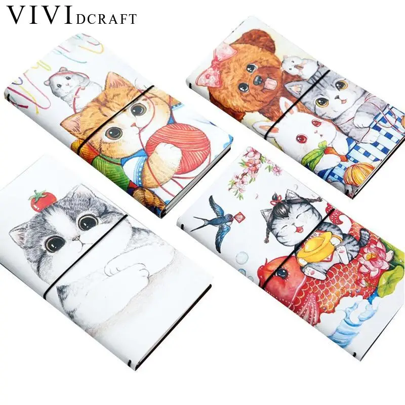 

Vividcraft Cartoon Cat PU Leather Cover Planner Notebook Diary Book Exercise Composition Binding Note Notepad Gift Stationery