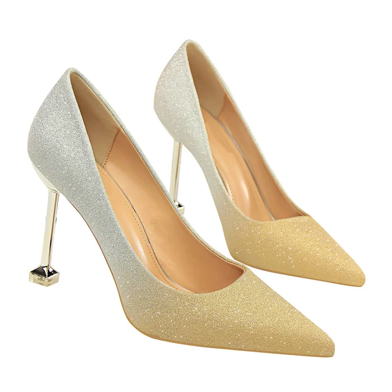 

Spring Autumn Office Pumps Shoes Woman Sequins Pointed Toe Sexy Women Party Wedding Nightclub Thin High Heel Pumps B053