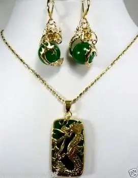

Real green gem dragon pendant earrings necklace sets Quartz Fine Plated Bridal wide watch wings queenLuxury Girls Wedding