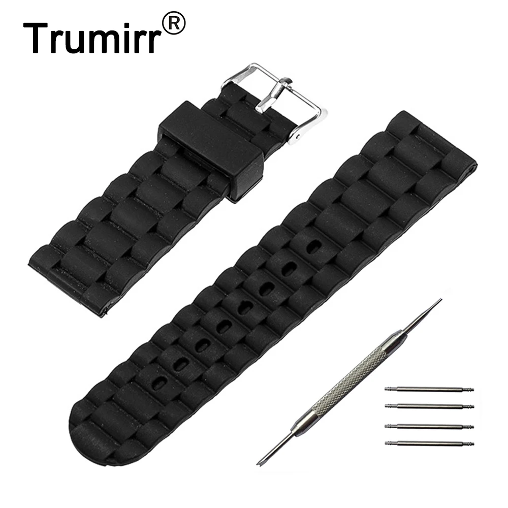 

24mm Silicone Rubber Watchband 3 Pointer for Sony Smartwatch 2 SW2 Watch Band Resin Strap Stainless Steel Buckle Bracelet + Tool