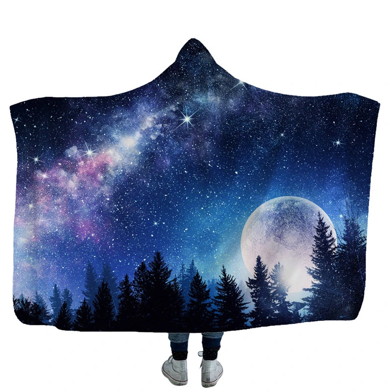 Одеяло с капюшоном с принтом звездного неба для путешествий на открытом воздухе, кемпинга, самолета, холодное одеяло для дивана-кровати плащ-одеяло - Цвет: Model 1