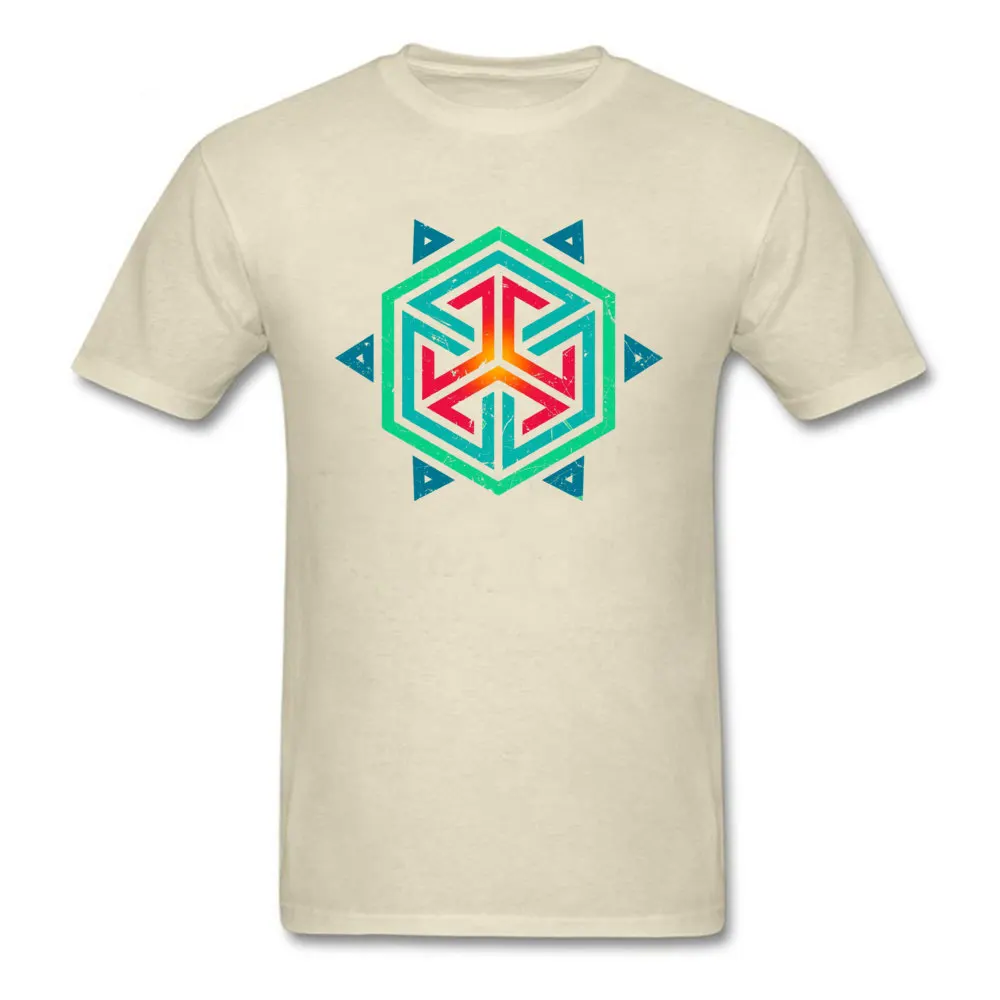 Casual Tops Tees Summer Fall Oversized Round Collar 100% Cotton Sweatshirts Men T Shirts Vintage Retro Colors Geometric Hexagon Vintage Retro Colors Geometric Hexagon beige