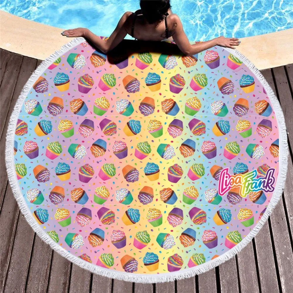

Lisa And Frank Cartton Women Bath Towel for Beach Thick Round 3d print Fabric Quick Compressed Towel new style-5