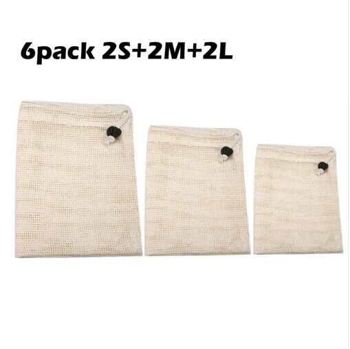 

6x Reusable Cotton Mesh Produce Bags Grocery Fruit Storage Shopping String Bag Cotton Mesh Bag Storage Bags