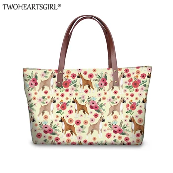 

TWOHEARTSGIRL Boxer Flower Tote Handbag for Women Large Capacity Neoprene Top Handle Bag Female Shoulder Handbags Large Size