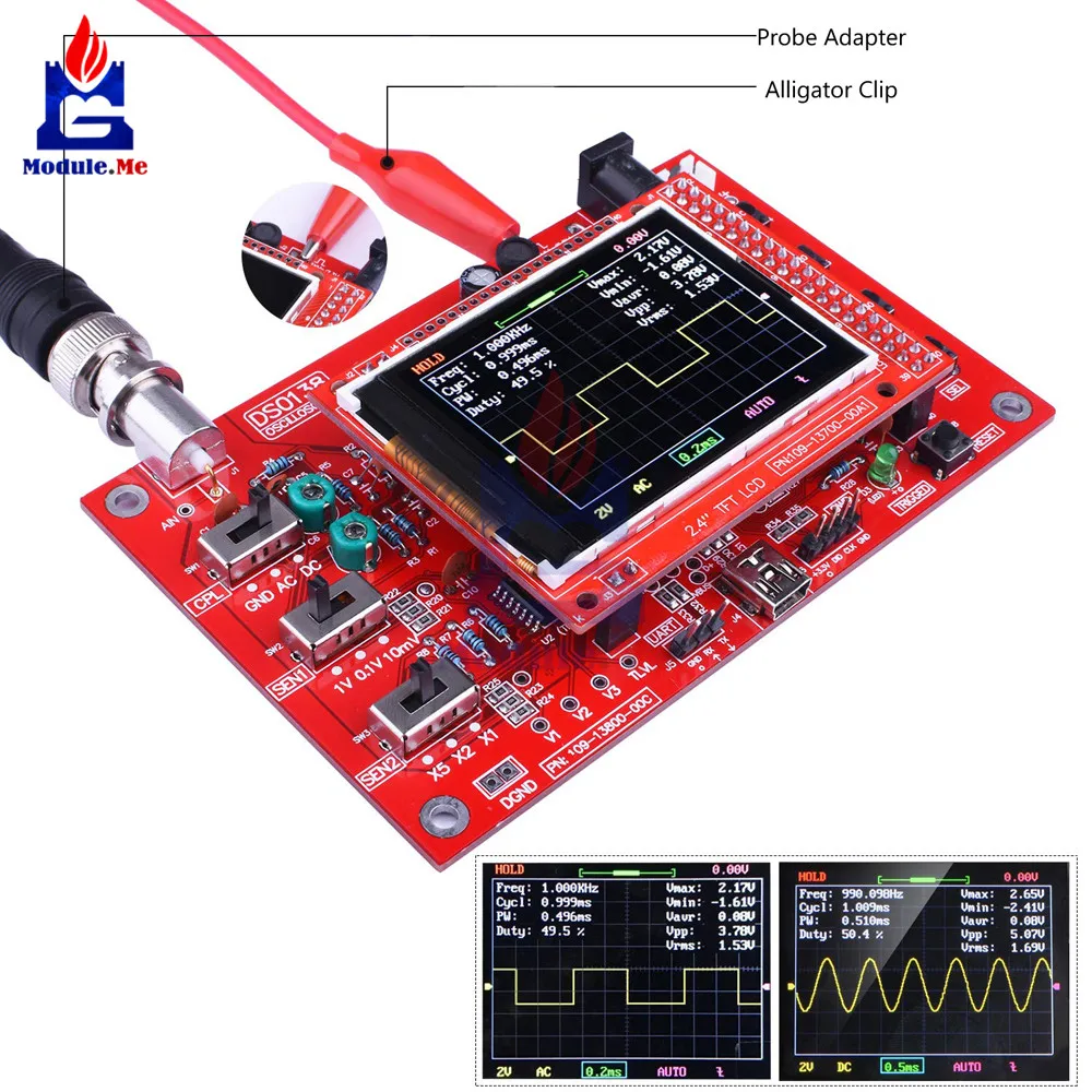 

Fully Assembled DSO138 Digital Oscilloscope SMD 2.4" TFT 1Msps 12Bit with Probe Alligator Chips for Arduino Welded Oscilloscope