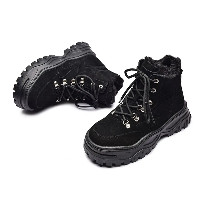 Ystergal/Замшевые женские ботильоны; женская обувь на платформе со шнуровкой; ботинки для верховой езды; обувь на плоской подошве; коллекция года; теплые зимние ботинки на меху