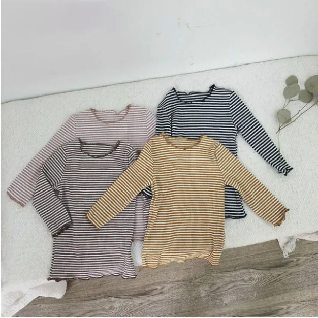 

2018 Autumn T-shirt And Winter New Products With Round Ears Stripes Baby Girl Clothes T-shirt Long Sleeve Girls T-shirts