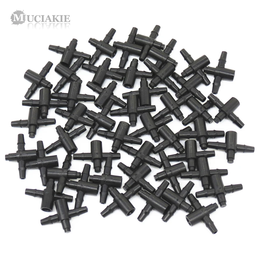 

MUCIAKIE 100PCS 2-Branches Barbed Adaptors for 3/5mm PVC Hose Coulping Connectors Flat End Inner Dia 4.1mm Irrigation Fittings