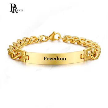 

Free Engraving Identification Bracelets for Men 10MM Stainless Steel Link Chain Bracelet Bangle 8.46" Male Boy Daily Jewelry