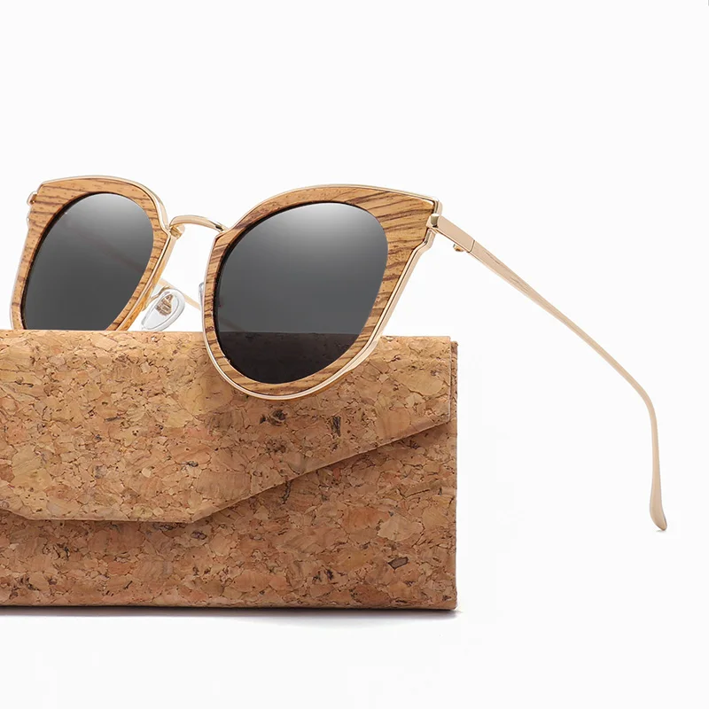 Бамбуковые деревянные солнцезащитные очки для мужчин и женщин металлическая бабочка солнцезащитные очки Чёрный чай объектив UV400 - Цвет линз: Black with case