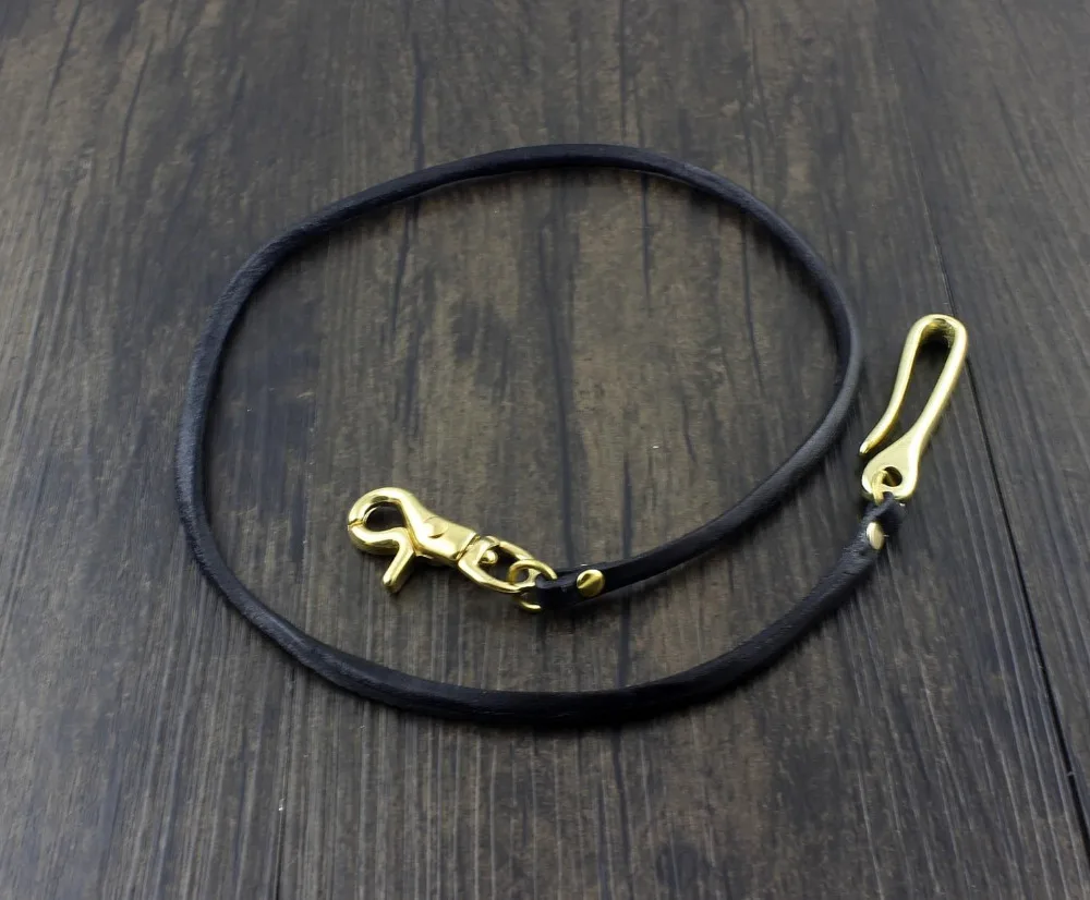 

Leather KeyChain with Brass Gold Fob Hook Biker Trucker Leather Wallet Chain