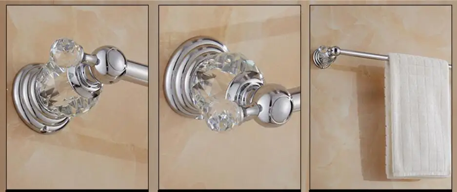 Современные прозрачные хрустальные аксессуары для ванной комнаты, наборы серебряного полированного хрома, Товары для ванной комнаты, цельные латунные аксессуары для ванной комнаты, наборы