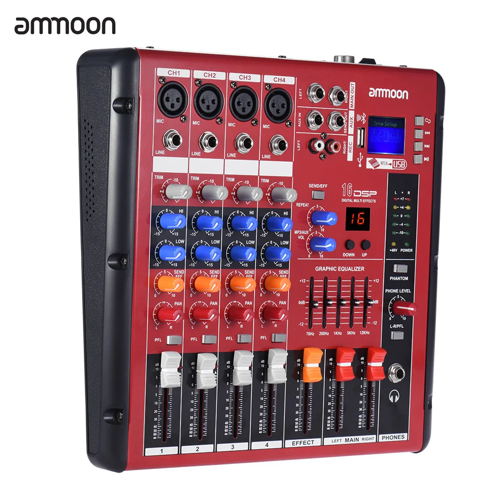 ammoon Digital Bluetooth 4 Channel Mic Line Audio Mixer Mixing Console