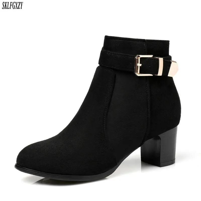 

SKLFCXZY New arrival ladies ankle boots high-heeled retro work women boots warm women shoes size 34-45