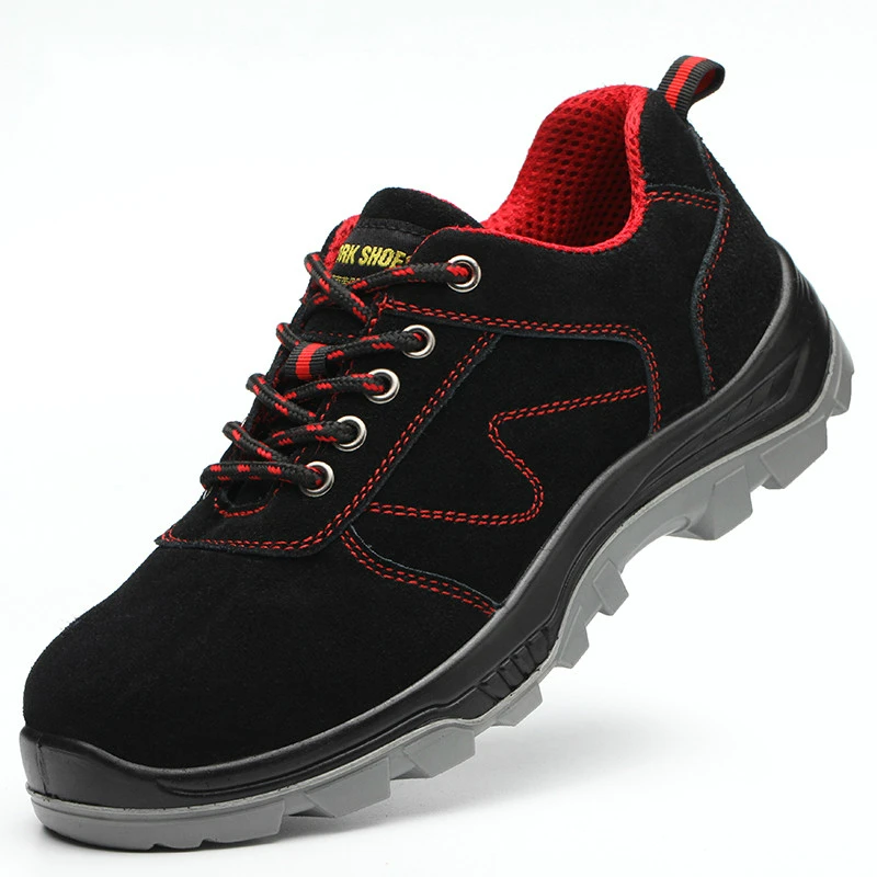

super big size men leisure breathable steel toe covers work safety shoes cow suede leather platform worker security boots sapato