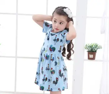 

Baby Girls Dress Summer Kids Dresses Robe Fille Cock Print Cotton Kids Birthday Party Princess Dress For Children Clothes