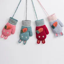 Переносные детские вязаные перчатки в форме кролика, теплые плюшевые варежки для девочек и мальчиков, Детские рукавички с широкими пальцами