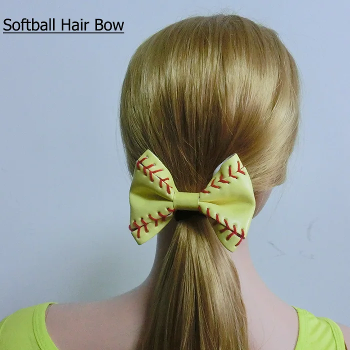

2017 baseball softball football leather flower hair clip or hair bow 9 color