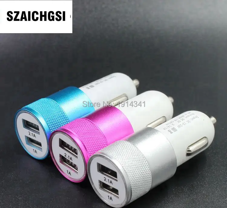 

SZAICHGSI 2 USB port Car Charger Aluminum Alloy Universal Fast Charging For iphone7 6 5 Ipad wholesale 1000pcs/lot