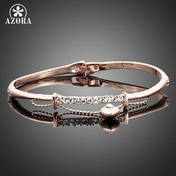

AZORA Gold Color Stellux Austrian Crystal Heart Charm Bangle Bracelet for Valentine's Day Gift TB0004