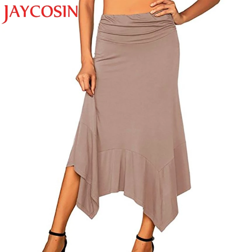 JAYCOSIN, Женская Однотонная юбка миди с цветочным платком, высокая талия, длинная юбка, женские юбки s 0718