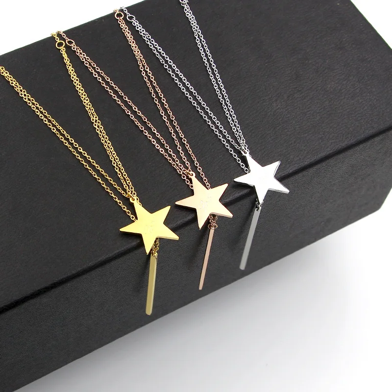 Martick Personality Double Link Chain Necklace Femme Stars Design Chocker With Flat Bar Tassel P37 | Украшения и аксессуары
