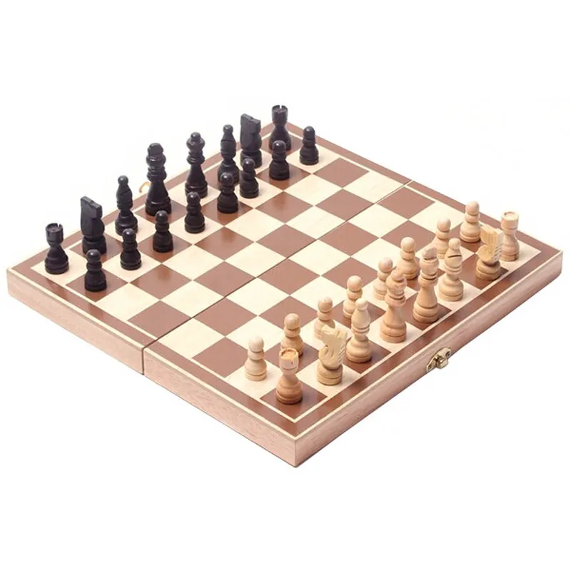 

Vintage Wood Pieces Chess Set Folding Board Box Wood Hand Carved Gift Kid Toy Chess Play Chess for Relax