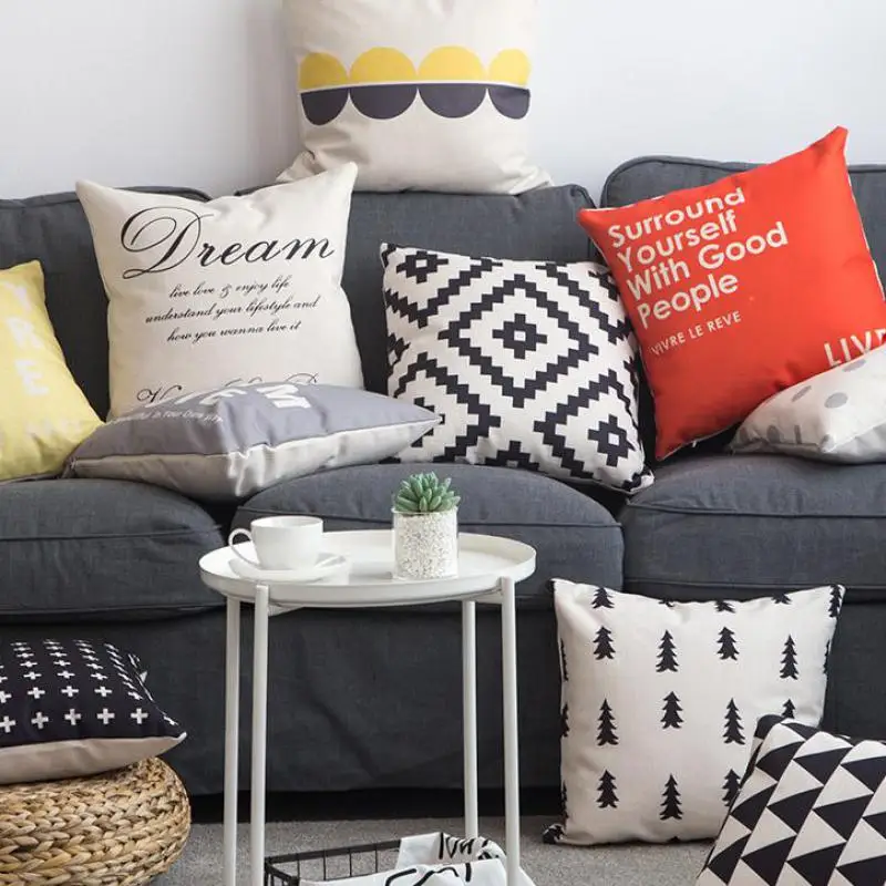 النمط الاسكندنافية الحد الأدنى ديكور هندسية وسادة غطاء أسود و الأبيض المعين مثلث مجردة الفن المخدة ل مكتب أريكة