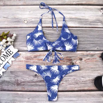 

Thong Printed Bikini String Swimsuit Bikini Set 2019 Swimming Suit For Women Padded Swimwear Bathing Suit Maillot Biquine