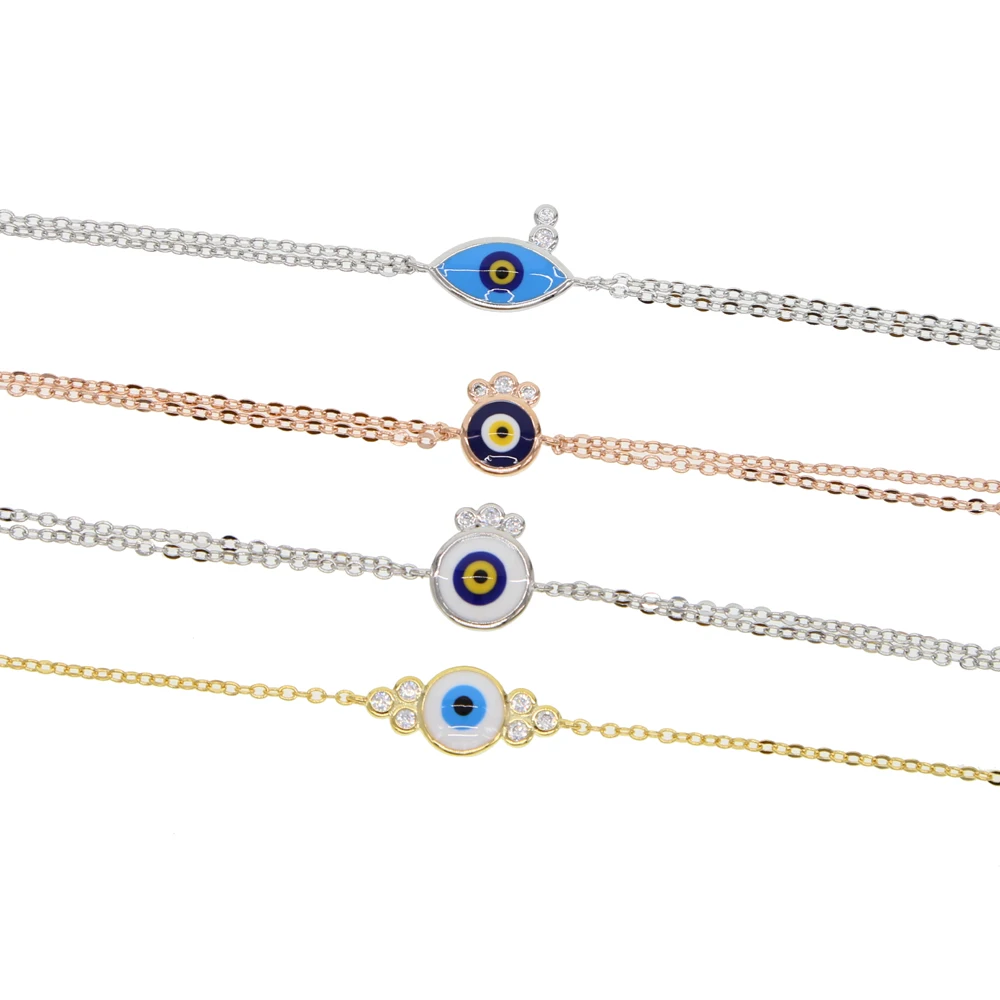 

Turkish Lucky Evil Eye Bracelets For Women 4 styles Handmade metal stable color blue enamel cute Jewelry SILVER Bracelet Female