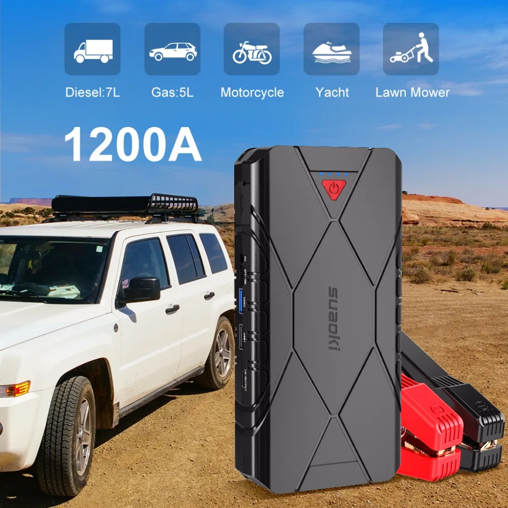 SUAOKI U18 1200A Peak 16000mAh Portable Jump Starter up to 7.0L Gas 5.0L Diesel Engine QC3.0 Output Power Bank LED Flashlight