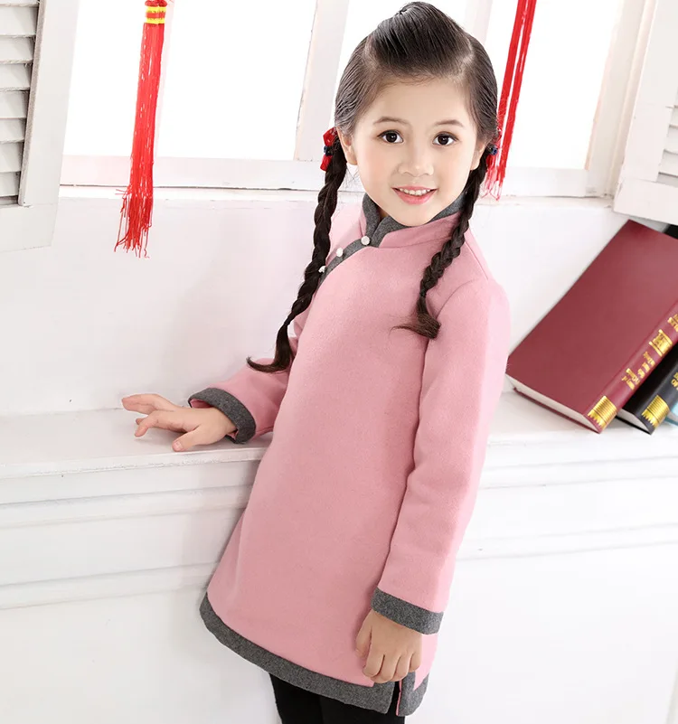 Осенне-зимние китайские популярные платья для девочек Qipao теплое детское платье с длинными рукавами одежда для маленьких детей