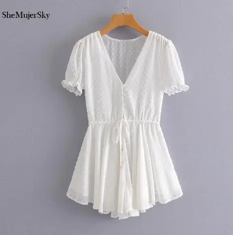 Shemujersky белое кружевное женское платье с v-образным вырезом и оборками элегантные вечерние пляжные платья летние платья - Цвет: white dress