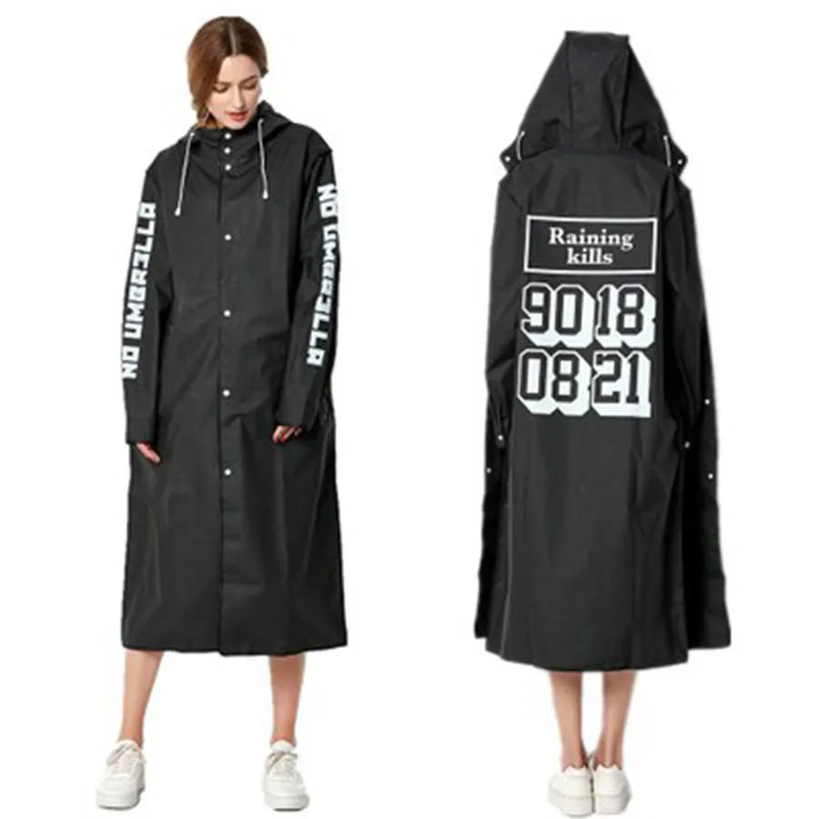 

Stylish Black Hooded Women Raincoat Long Waterproof Rain Poncho Outdoor Bicycle Impermeable Jacket With Hood Rainwear R5C071