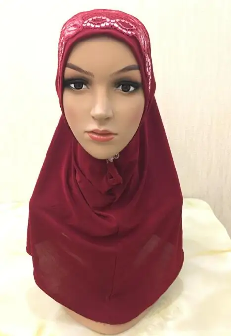 H1396 последний мусульманский хиджаб с кружевом на голову мусульманский шарф исламский хиджаб Амира