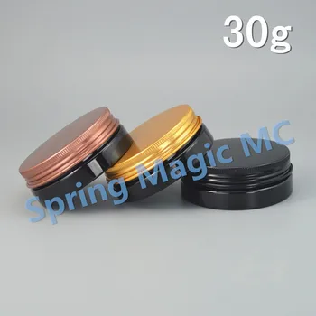 

High quality 30g black PET Cream Jar with copper/black/gold aluminum cover,Eye Cream/Mask/Foundation Case,Empty cosmetic jars